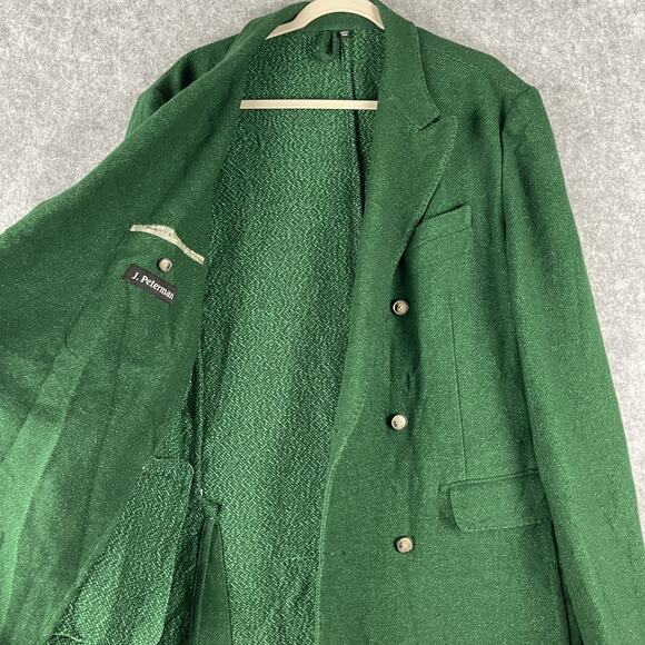 J Peterman Blazer Sport Coat Mens 44R Green Wool Blend Double Breasted Unlined - Picture 4 of 16